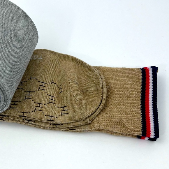 TOMMY HILFIGER,MEN’S DRESS CREW SOCKS, 4 PAIRS DECORATIVE TAN,GREY, BLUE 1 SIZE - Picture 15 of 16
